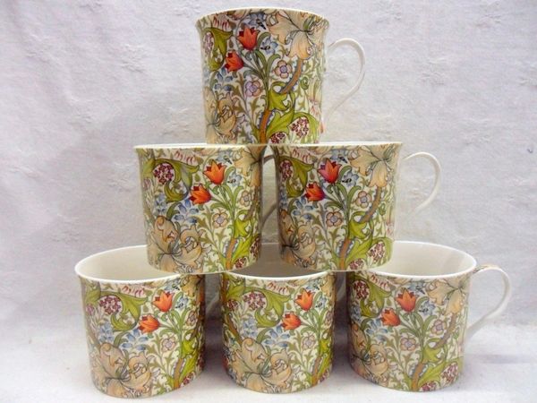 Set of 6 William Morris golden lily palace mugs