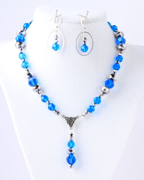 Swarovski capri blue crystals with silver crystals