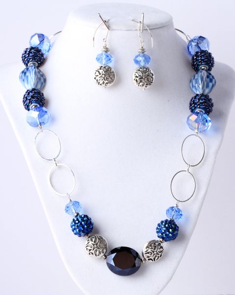 Blue crystal and rhinestone embedded beads with other accent glass beads