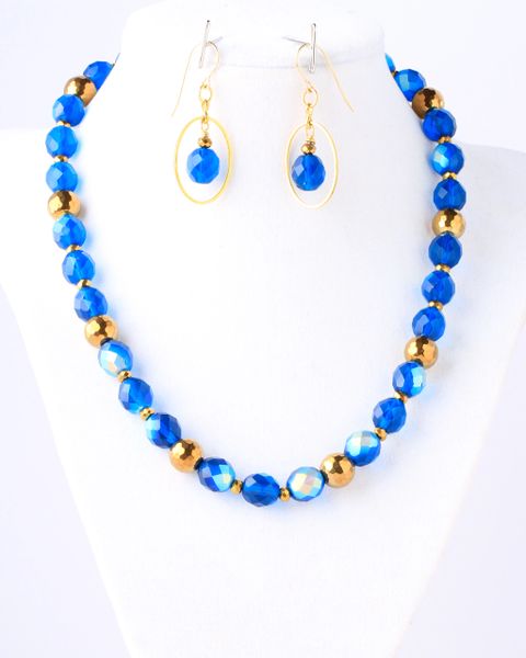 Capri blue Czech glass with gold crystals