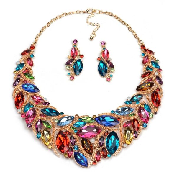 802711 Sapphire Ruby Gem Crystal Necklace set