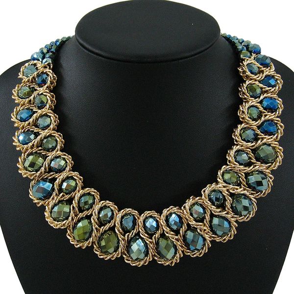 532603 Jade-Aqua Blue Beaded Twined Necklace Set