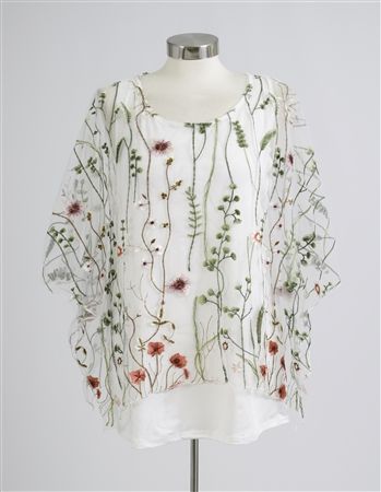 Floral Design Overlay Lined Top with Flutter Sleeves