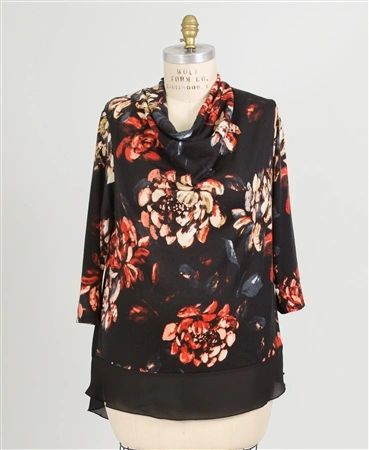 1108 Floral Pattern Draped Neck Top