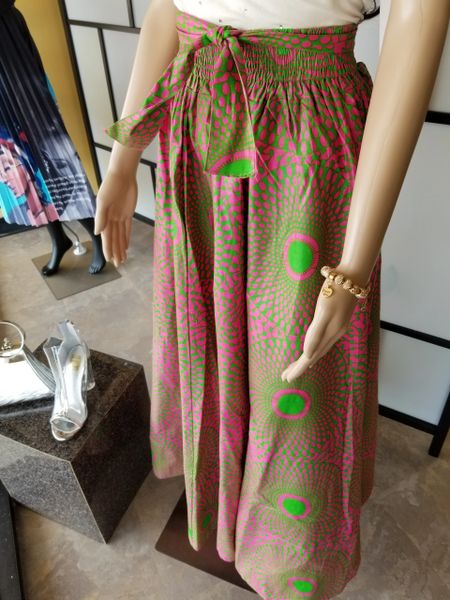 DLF7001 Authentic Africa Fabric Mandela Print Tie Waist Skirt