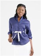 2547 Button Up Linen Jacket with Ribbon Belt