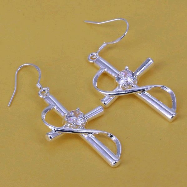 DL532213 .925 Sterling Silver Cross Earring with Diamond Accent