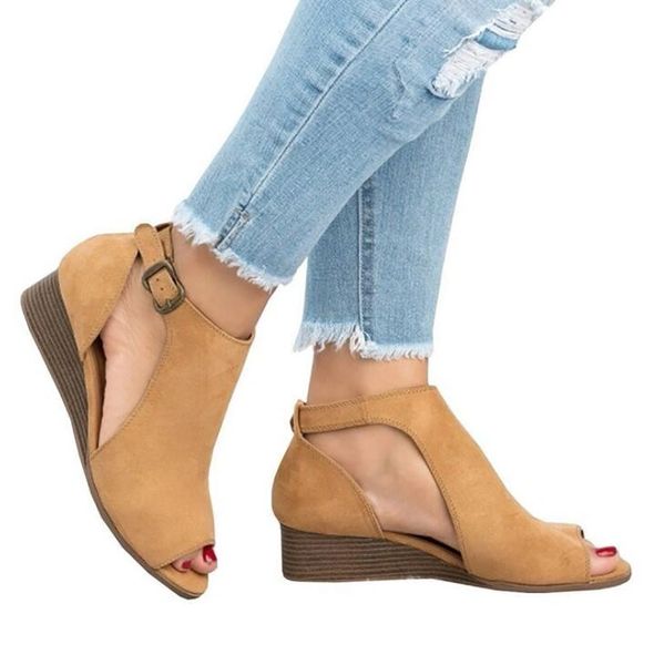 Suede Open-Toe Wedge Sandal Shoes
