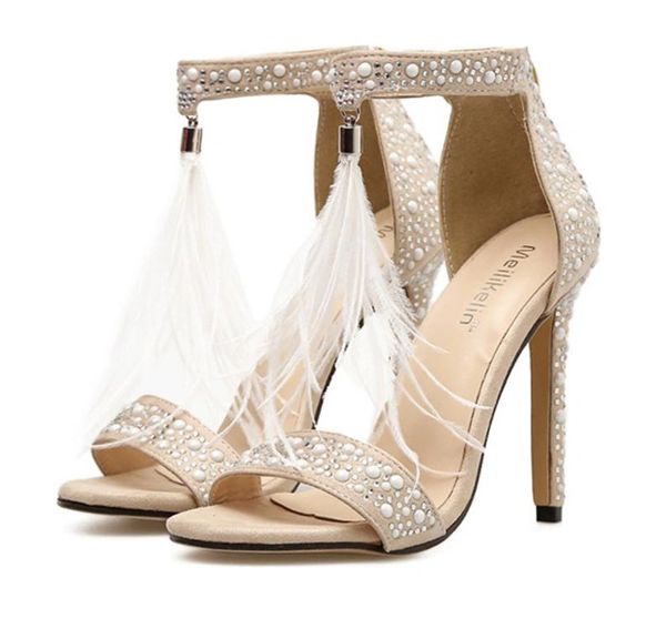 Latest Popular White Wedding Shoes Lace Fashion High Heels Pearl