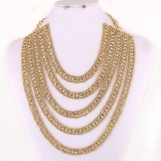 0153950 Gold 4 Tier Crystal Necklace Set