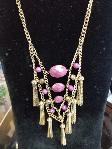 Tassel Purple Bead Necklace & Earring Set
