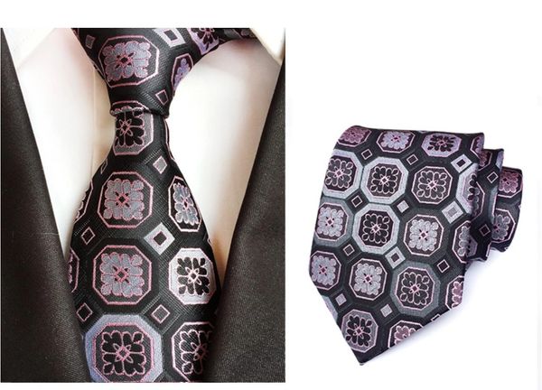 Black Pink Gray Floral Print Square Men Neck Tie