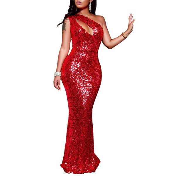 Red Keyhole Sequin Dress Gown