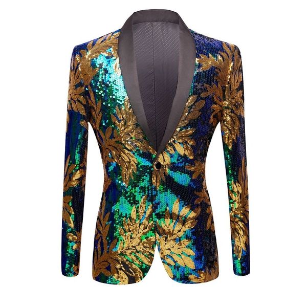Men Sequin Blazer Jacket Gold Green Deares Lace