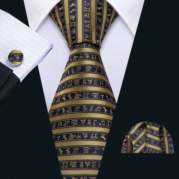 Egyptian Hieroglyphic Design NeckTie with matching hankie and cuff links