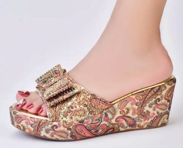 Dazzle Beaded Double Bow Wedge Paisley Shoes
