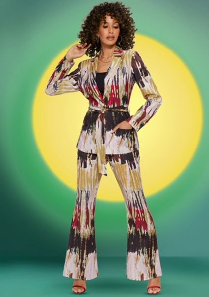 Belted Print Novelty Stretch Pant