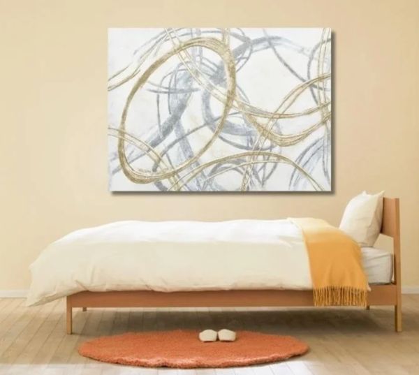 Abstract Canvas Wall Art Gray with Gold Design 48" x 36"