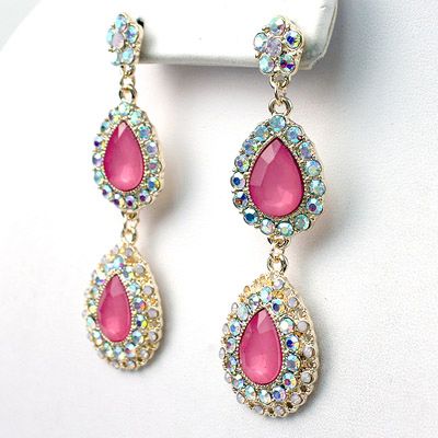 DL469302 3 inch Princess Rhinestone Long Crystal Drop Earrings