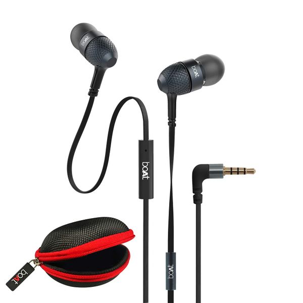 boAt BassHeads 225 Wired Headphones with Mic and Carrying Case (Black)