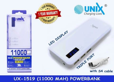 Unix Power Bank 11000 MAH(White)