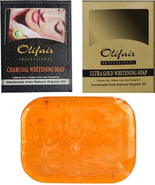 Olifair Gold and Charcoal Whitening Soap (Pack of 2) 200 gm(Riya Fruity Soap Free)