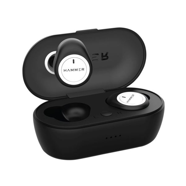 Hammer Airflow True Wireless Earbud with Mic (Black & White), 5 Hours Playtime,with Magnetic Charging case (300mah),Built-in Voice Assistant & Bluetooth 5.0
