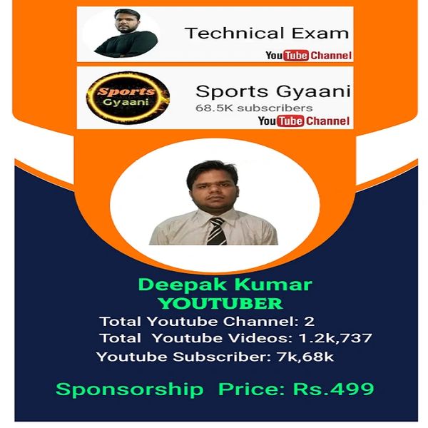 YouTuber Deepak Kumar YouTube Channel: Technical Exam and Sports Gyaani Subscriber- 7k,68k
