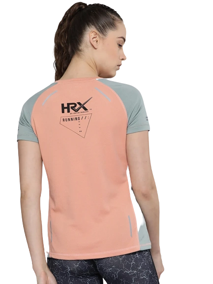 HRX by Hrithik Roshan Women Peach Beige Rapid-Dry Running T-shirt With Yoshops Gift Pouch Accessories for Girls