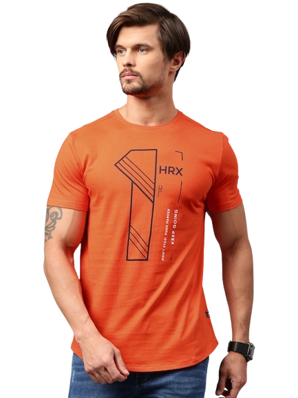 HRX by Hrithik Roshan Men Orange Printed Cotton T shirt Yoshops India s Online Store For Toys And Electronics Item