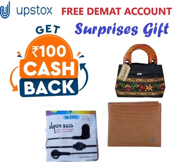 Upstox Free Demat Account Get Cashback Rs.100 & Free Gift (Wallet ,Bag, Earphone) Value of Rs.999 from Yoshops