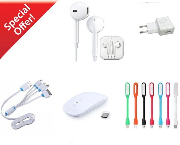Wireless Mouse,Multi Charger, Universal Adaptor,Head Phone with Mic,Laptop Led Light