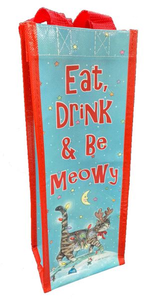 Eat, Drink & Be Meowy Christmas Wine Tote