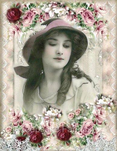 Whimsy Dust Victorian Lady Roses Quilt Block W5 Keepsake Fabrics