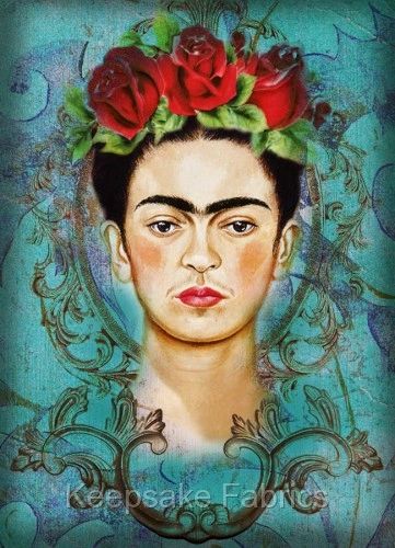 Frida Kahlo Red Rose Collage Fabric Crazy Quilt Block (V3 | Keepsake ...