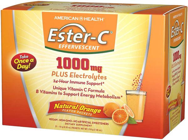 American Health, Ester-C Effervescent Powder Packets, Natural Orange, 1000mg, 21 Servings