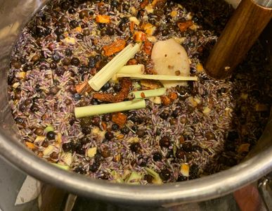 botanicals and herbs in a brew jug