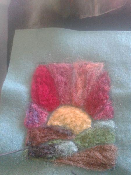 Felting a sunset kit ..paint with wool beginner