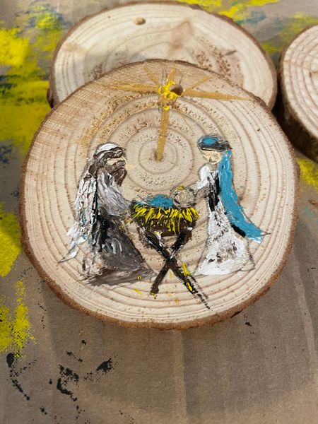 Rustic hand painted Nativity ornaments