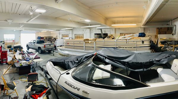 boats in a warehouse