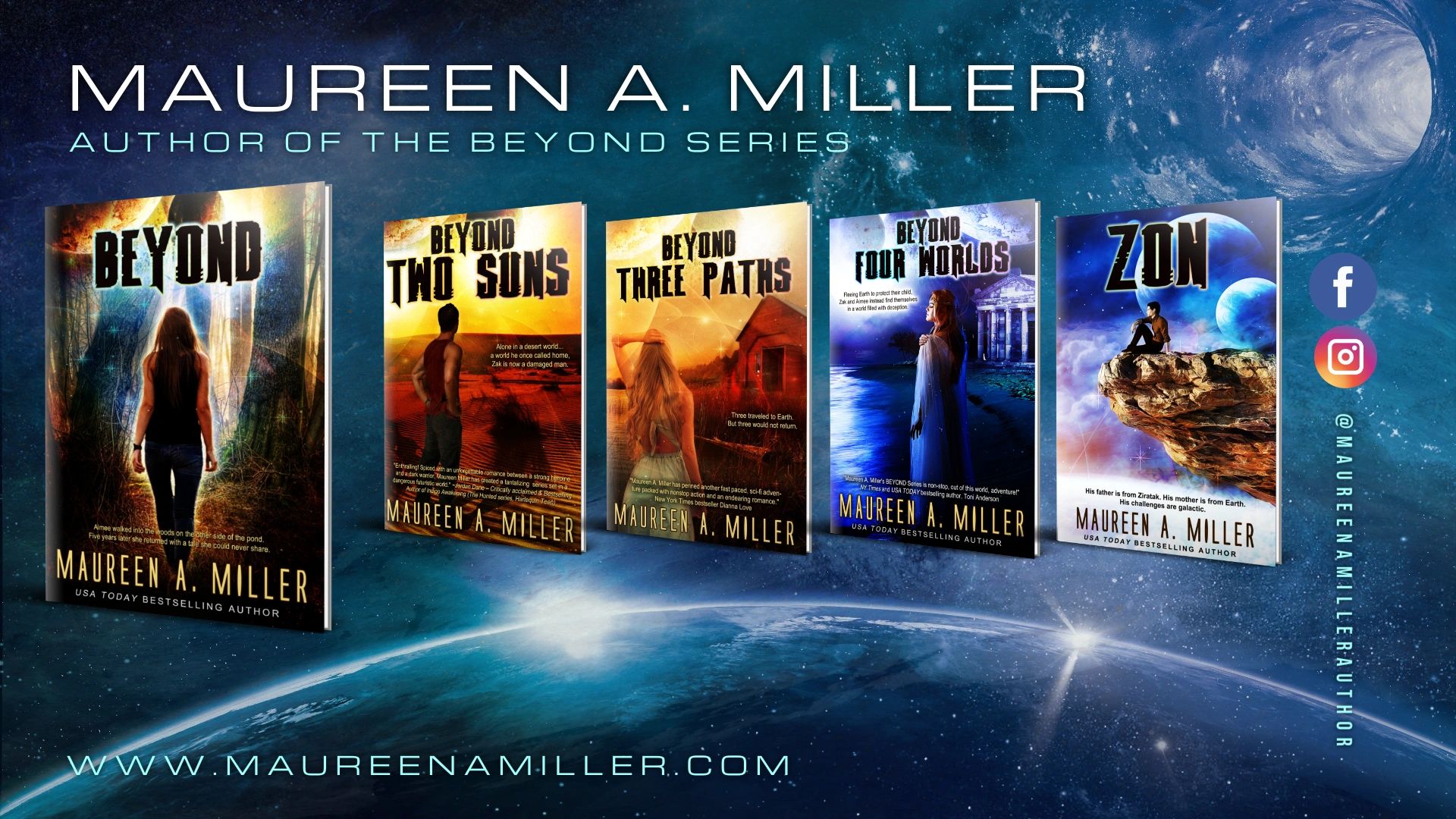 BEYOND series book covers from Maureen A. Miller. Outer space background.