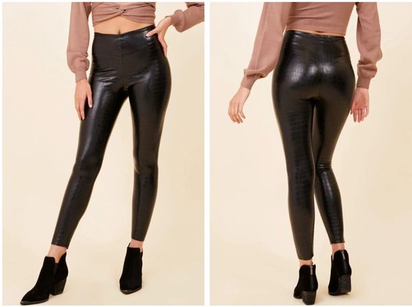 Black Croc Faux Leather Leggings