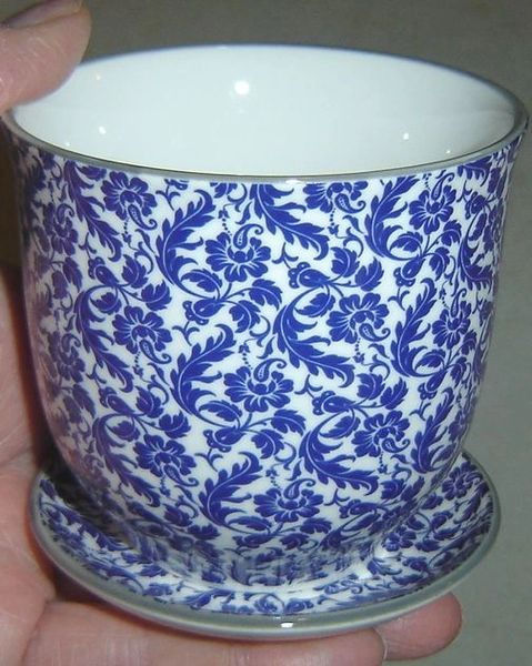Lovely blue & white porcelain pot for seedlings - 3.25 inch