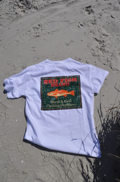 Red Fish Brand CRACKLED Logo Tee Shirt”
