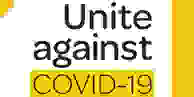 New Zealand's yellow "Unite against COVID-19" logo.