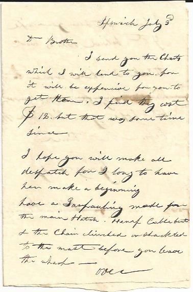 Early New England Ship Captain Told About Ship's Hatch; Freight Charges -- Two Letters