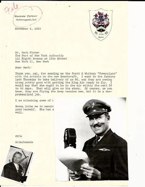 Daredevil Aviator Roscoe Turner Writes to Herbert Fisher of Beechcraft, King Air