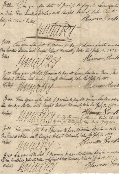 1812 Promissory Notes Signed by Albany Recorder John Van Ness Yates