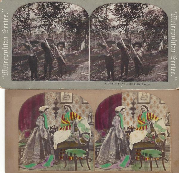 Four Stereoviews: Eskimos, Young Marksmen, The Morning Call