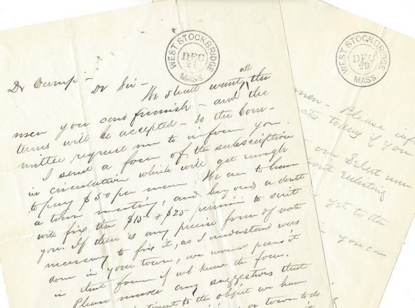Civil War Letters: West Stockbridge, MA, Recruits Soldiers, Pays Bounties